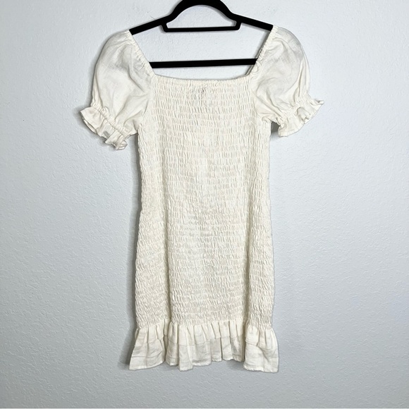Faithfull The Brand Dress Women Small Mini White Smocked Stretch Ruffled GG - Picture 5 of 8
